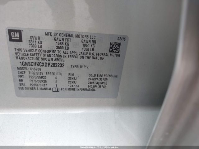 2016 CHEVROLET SUBURBAN 1GNSCHKCXGR282232 Photo 8