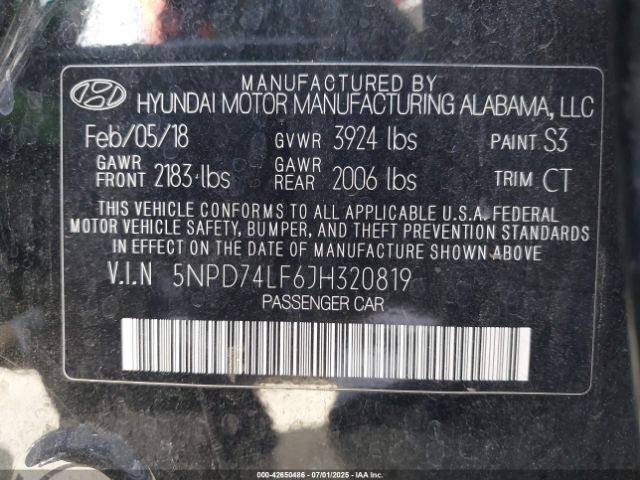 5NPD74LF6JH320819 Hyundai mpi nu