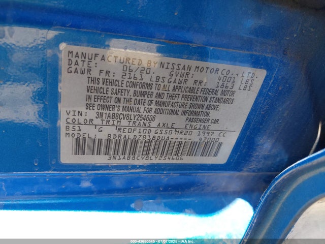3N1AB8CV8LY254606 Nissan 2020