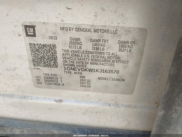 1GNEVGKW1KJ163570 Chevrolet lfy - spark ignited direct injection, atss, gen 1