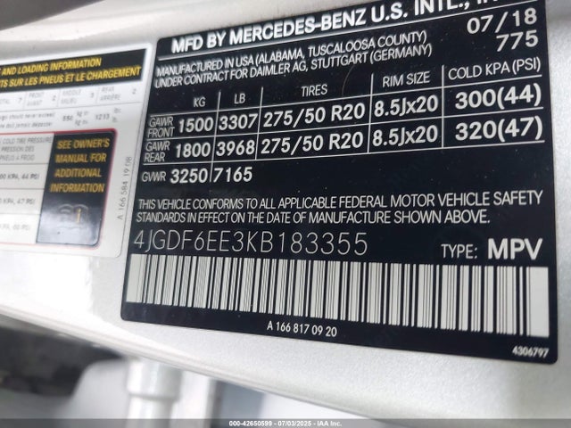 4JGDF6EE3KB183355 Mercedes-Benz m276