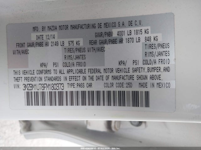 3MZBM1U78FM180373 Mazda pe
