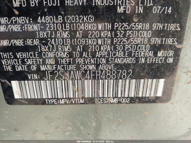 Subaru 2.5na u5 2015 JF2SJAWC4FH488782 Image 9