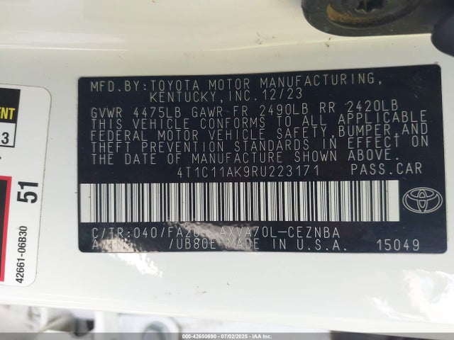 4T1C11AK9RU223171 Toyota a25a-fks