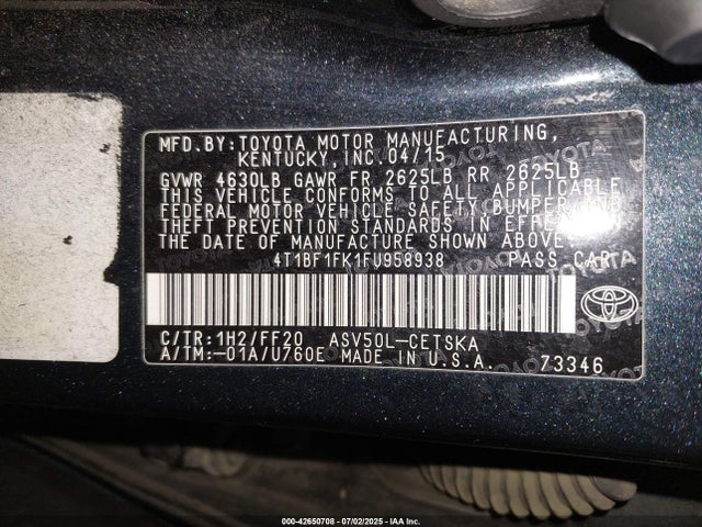 4T1BF1FK1FU958938 Toyota 2ar-fe