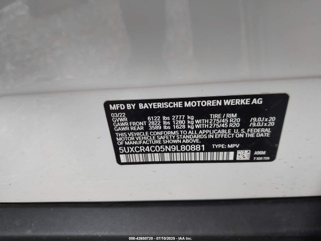 5UXCR4C05N9L80881 BMW X5