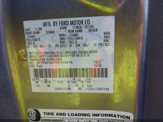 2009 FORD F-150 1FTPW12V79FA15214 Photo 8