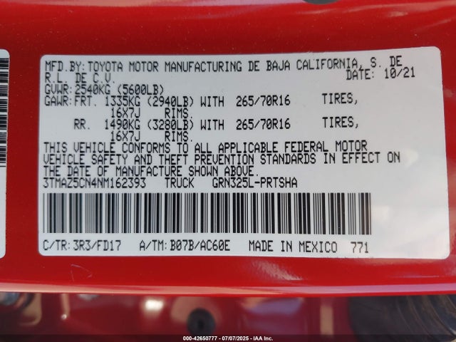 3TMAZ5CN4NM162393 Toyota 2gr-fks