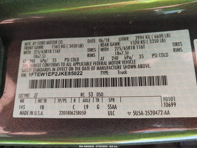 1FTEW1EP2JKE85022 Ford 2.7l-4v