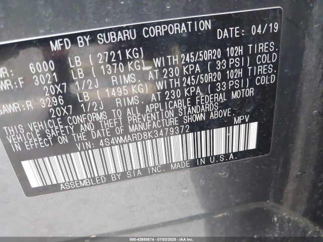 4S4WMARD8K3479372 Subaru Ascent