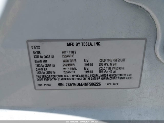 2022 TESLA MODEL Y 7SAYGDEE4NF506226 Photo 8