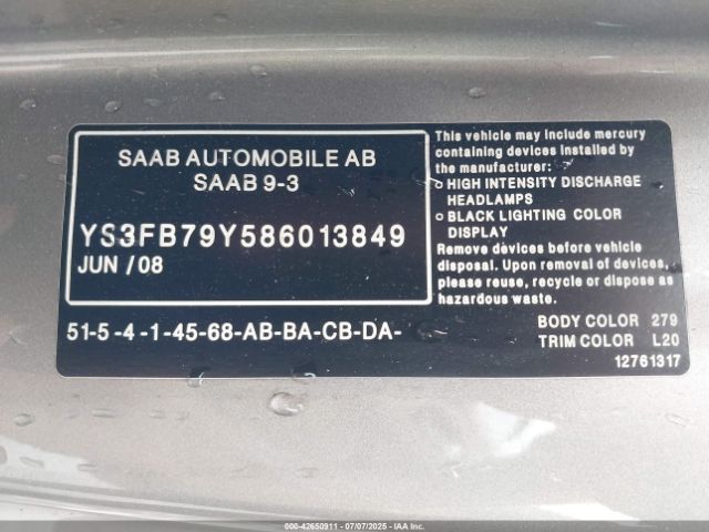 2008 SAAB 9-3 YS3FB79Y586013849 Photo 8