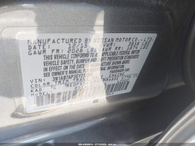 3N1AB7AP3GY212865 Nissan 2016