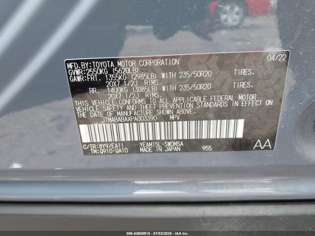 JTMABABAXPA003390 Subaru 1ym motor