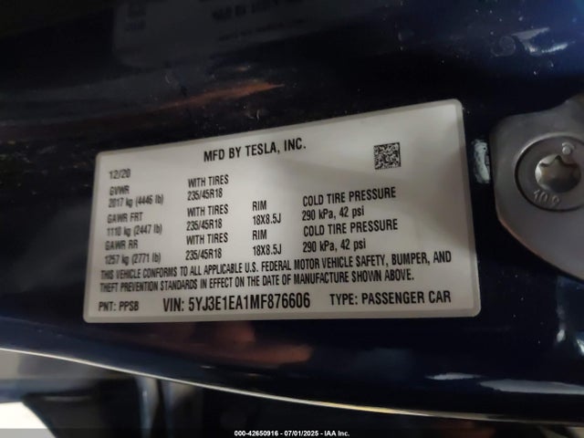 2021 TESLA MODEL 3 5YJ3E1EA1MF876606 Photo 8