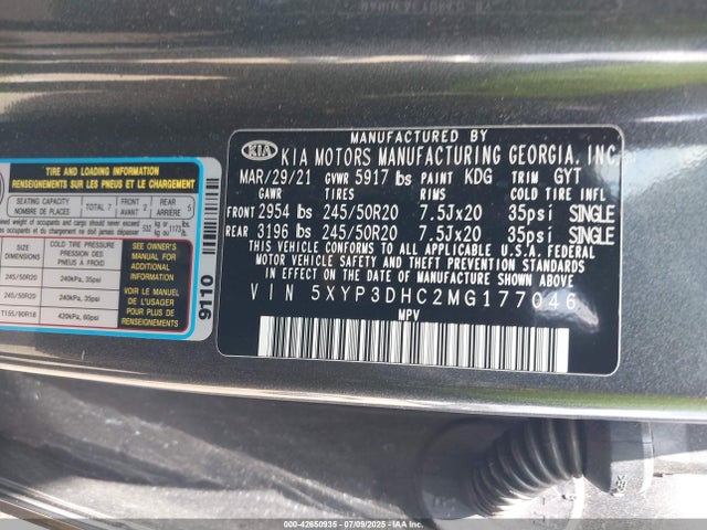 Продажа на аукционе авто 2021 Kia Telluride Ex, vin: 5XYP3DHC2MG177046, номер лота: 42650935