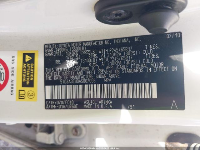 2010 TOYOTA HIGHLANDER 5TDZA3EH0AS007095 Photo 8