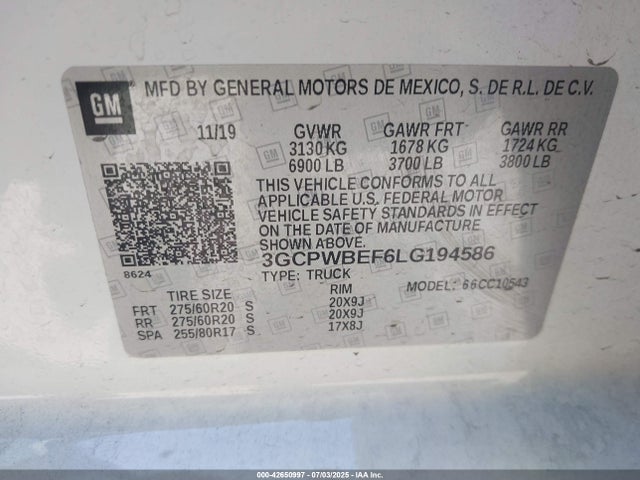3GCPWBEF6LG194586 Chevrolet l82 - di, afm, alum, gen 5, var 1