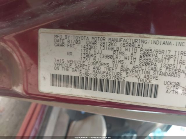 2003 TOYOTA TUNDRA 5TBRT38133S378062 Photo 8