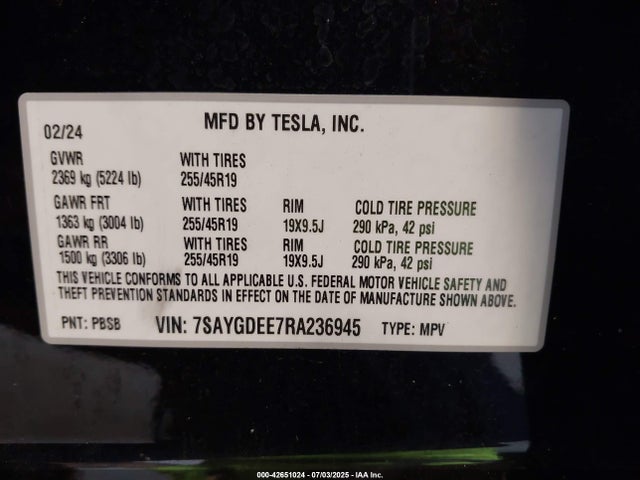 2024 TESLA MODEL Y 7SAYGDEE7RA236945 Photo 8