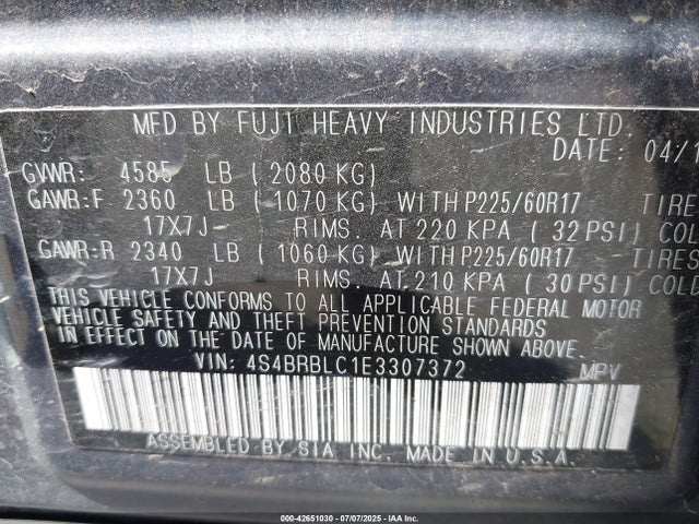 Subaru 2.5na u5 2014 4S4BRBLC1E3307372 Image 9
