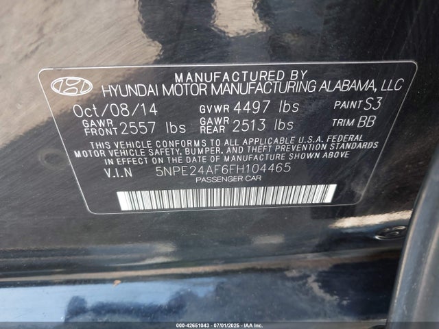 5NPE24AF6FH104465 Hyundai dohc gdi theta-ii