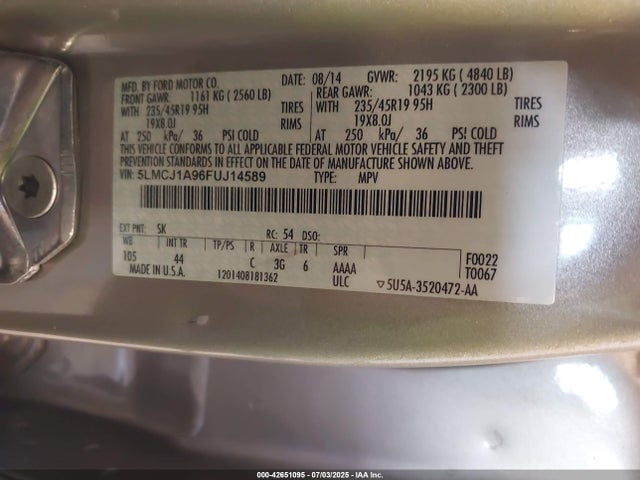 5LMCJ1A96FUJ14589 Lincoln MKC