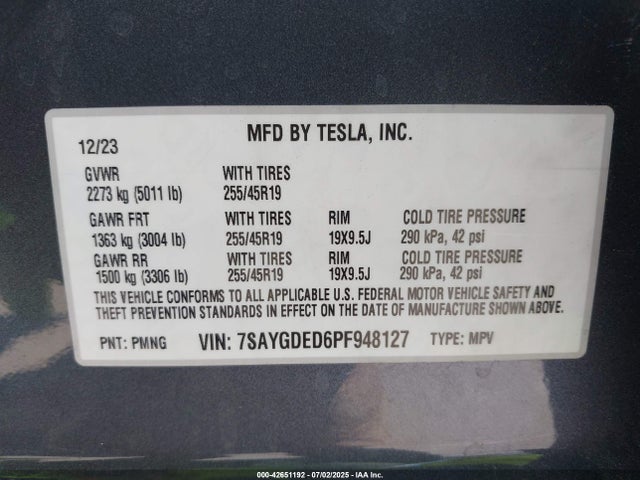 7SAYGDED6PF948127 Tesla 2023