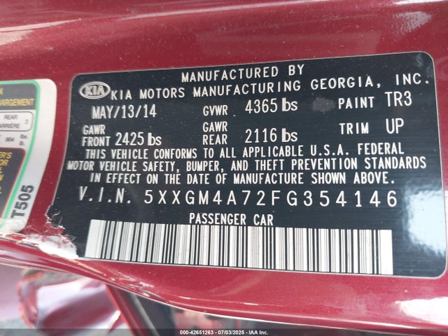 5XXGM4A72FG354146 KIA dohc gdi theta ii