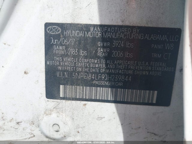 5NPD84LF9JH239844 Hyundai mpi nu