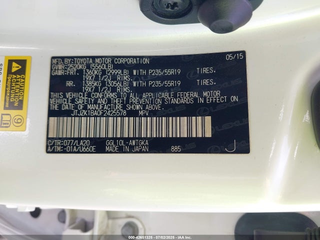 JTJZK1BA0F2425578 Lexus 2gr-fe