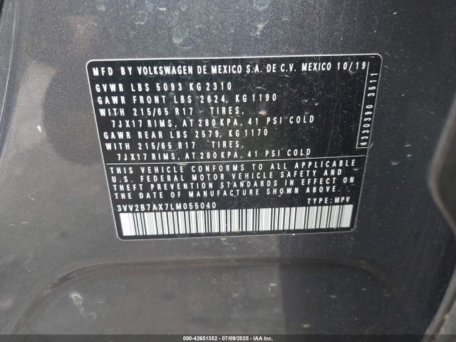 3VV2B7AX7LM055040 Volkswagen 2020
