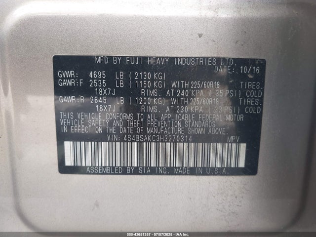 4S4BSAKC3H3270314 Subaru u5