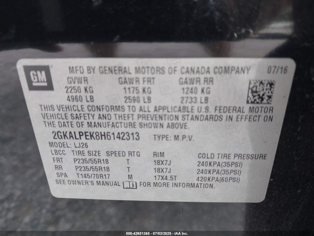 2GKALPEK8H6142313 GMC lea - sidi: spark ignited direct injection, e85 max, alum