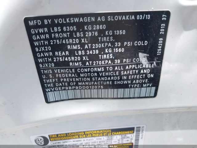 2013 VOLKSWAGEN TOUAREG WVGEP9BP9DD012075 Photo 8