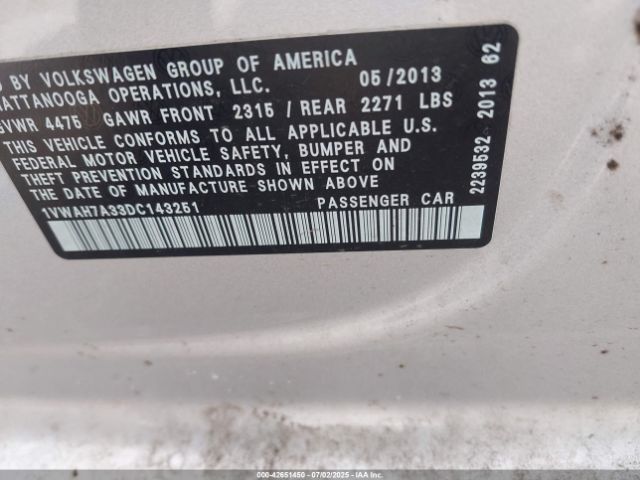2013 VOLKSWAGEN PASSAT 1VWAH7A33DC143251 Photo 8