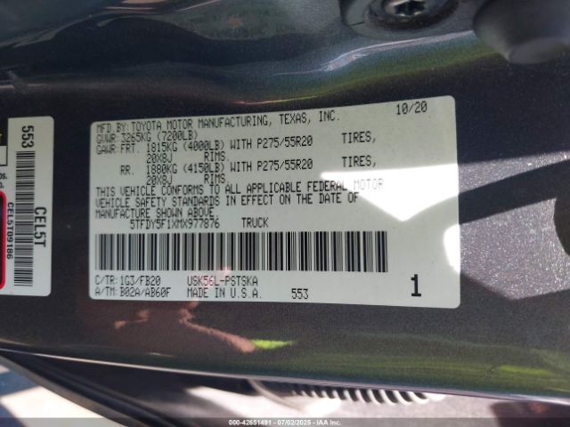 2021 TOYOTA TUNDRA 5TFDY5F1XMX977876 Photo 8
