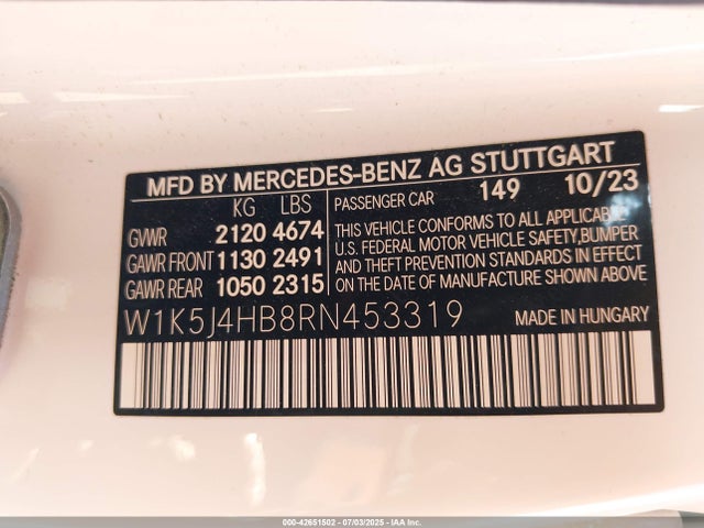W1K5J4HB8RN453319 Mercedes-Benz m260