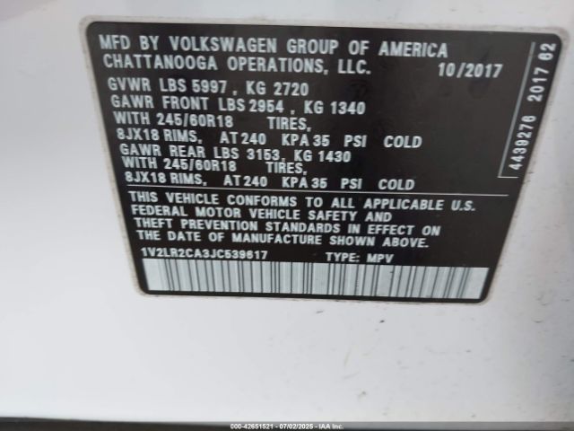 2018 VOLKSWAGEN ATLAS 1V2LR2CA3JC539617 Photo 8