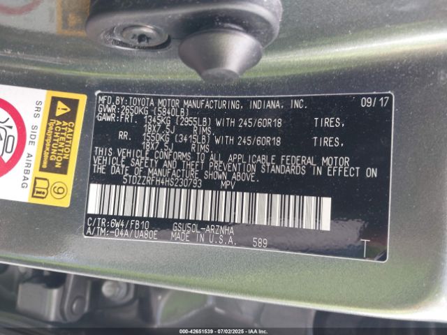 2017 TOYOTA HIGHLANDER 5TDZZRFH4HS230793 Photo 8