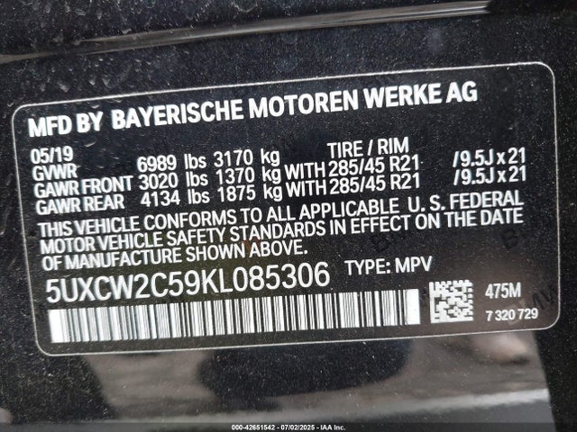 5UXCW2C59KL085306 BMW X7