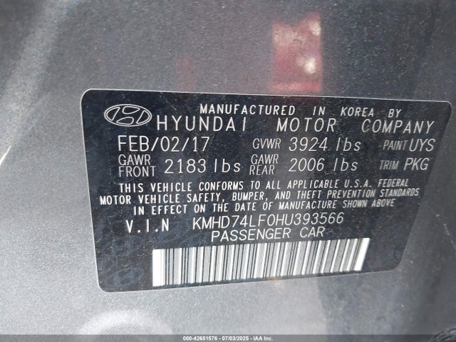 KMHD74LF0HU393566 Hyundai 2017