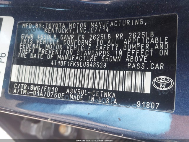 Toyota 2ar-fe 2014 4T1BF1FK9EU848539 Image 9