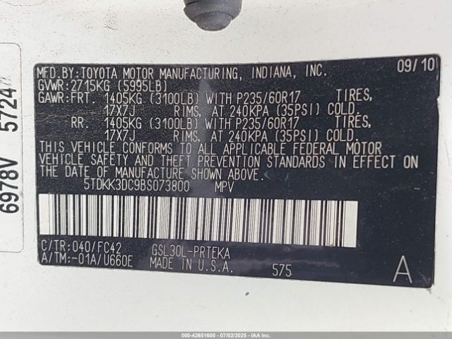 2011 TOYOTA SIENNA 5TDKK3DC9BS073800 Photo 8