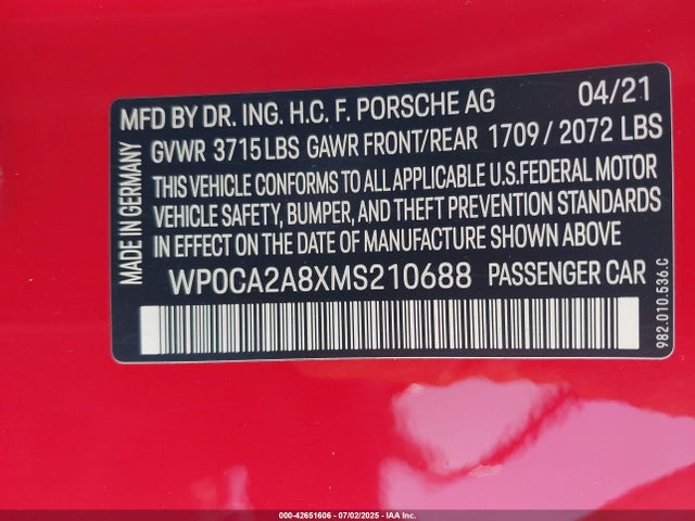 Porsche 2021 2021 WP0CA2A8XMS210688 Image 9