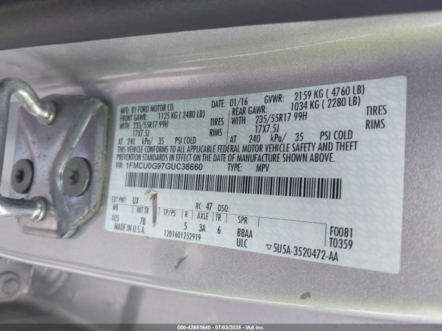 1FMCU0G97GUC38660 Ford 2016