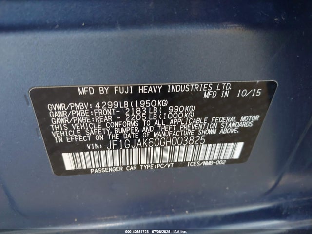 JF1GJAK60GH003825 Subaru 2.0l na