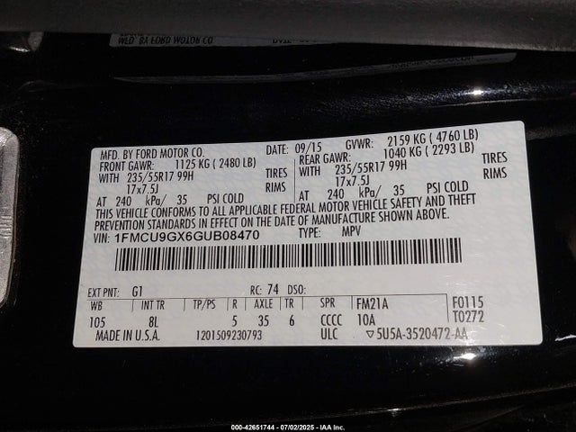 1FMCU9GX6GUB08470 Ford 2016