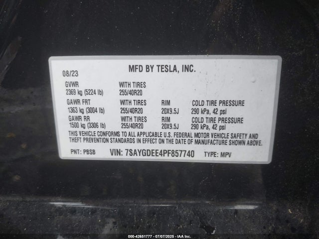 Tesla Model Y 2023 7SAYGDEE4PF857740 Image 9