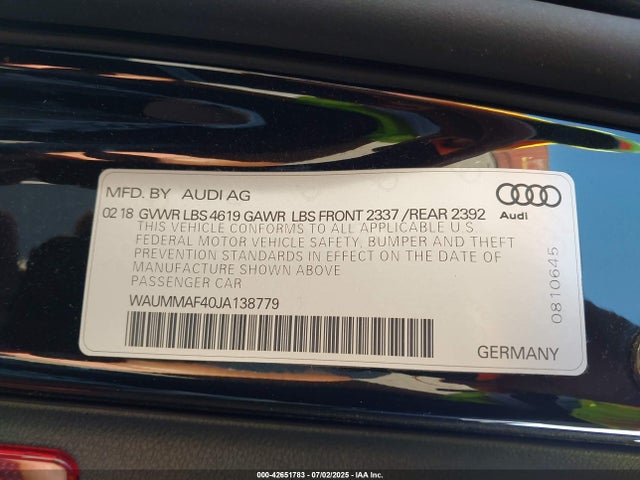 WAUMMAF40JA138779 Audi 2018